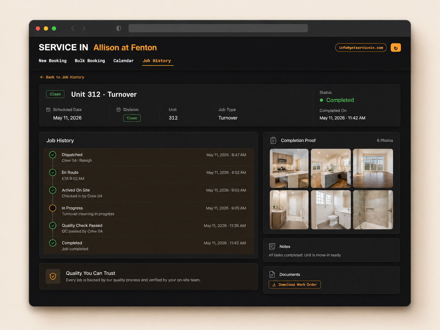 Service In client portal — job history with completion photos